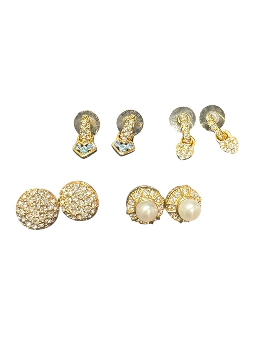 Swarovski Swan Logo Earring Lot Stud Gold Crystal Rhinestone Pave Pearl